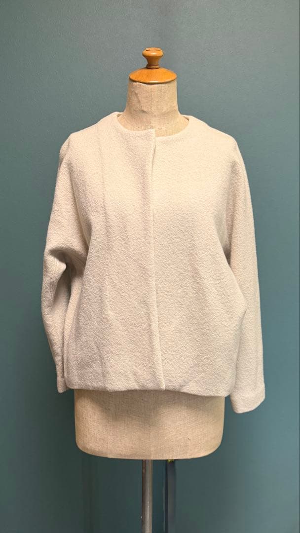 ⭐️evam eva ノーカラープレスウールショートコート　アイボリーサイズ1