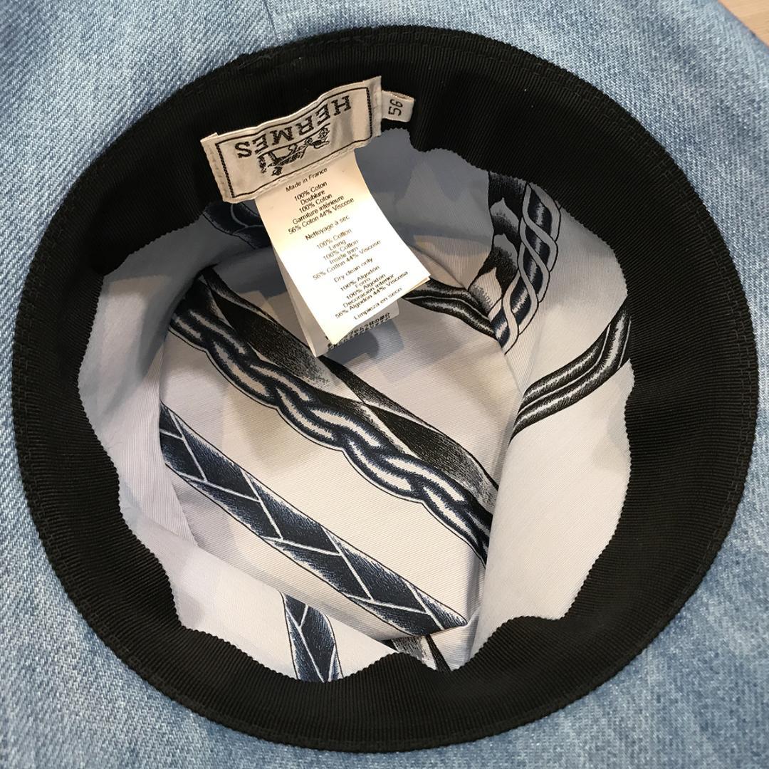 新品同様 エルメス セリエボタン デニムハット バケットハット 56 レディース