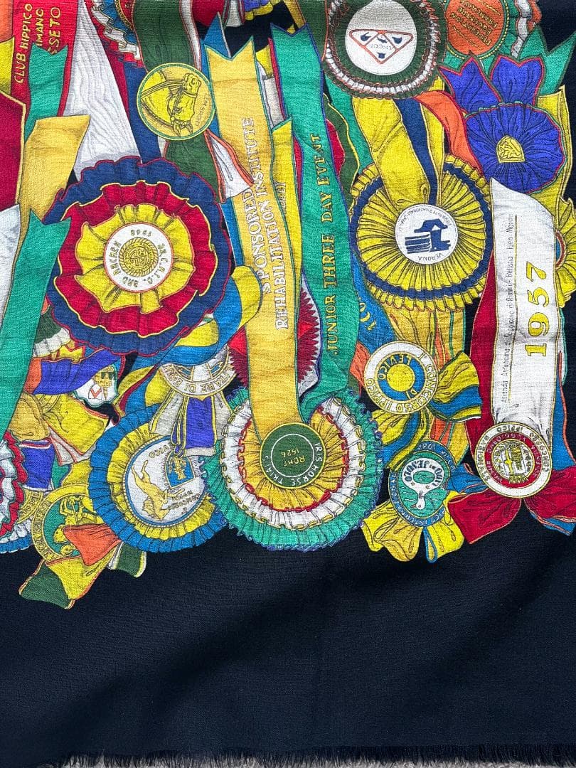 美品　GUCCI グッチ イタリア製 大判ストール ロゼット リボン柄 ブラック