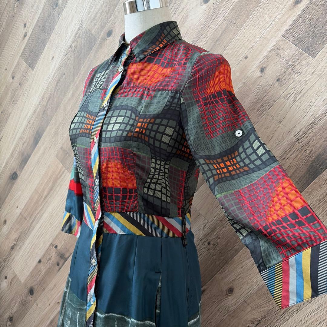 Desigual デシグアル 総柄パターン 襟付き シャツ 長袖 ワンピース