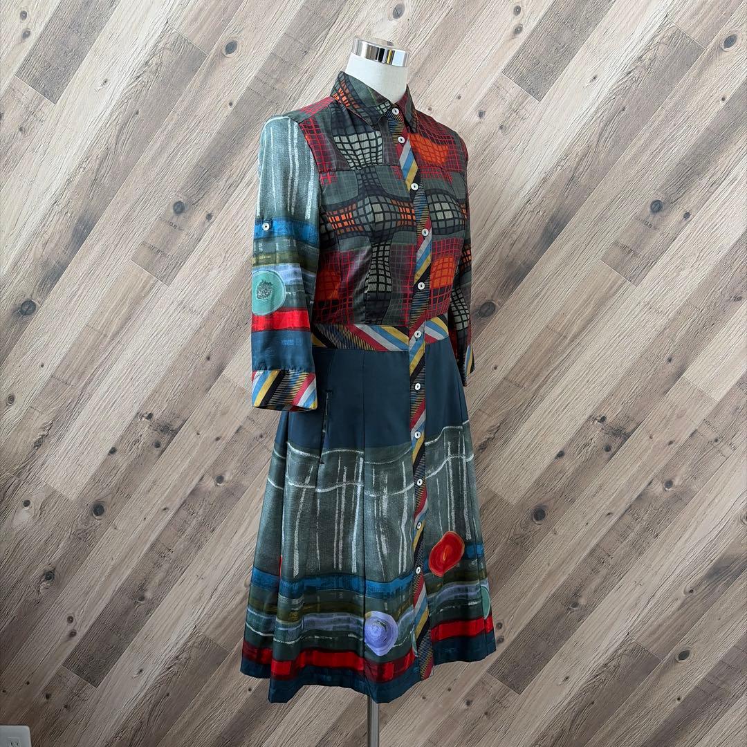 Desigual デシグアル 総柄パターン 襟付き シャツ 長袖 ワンピース