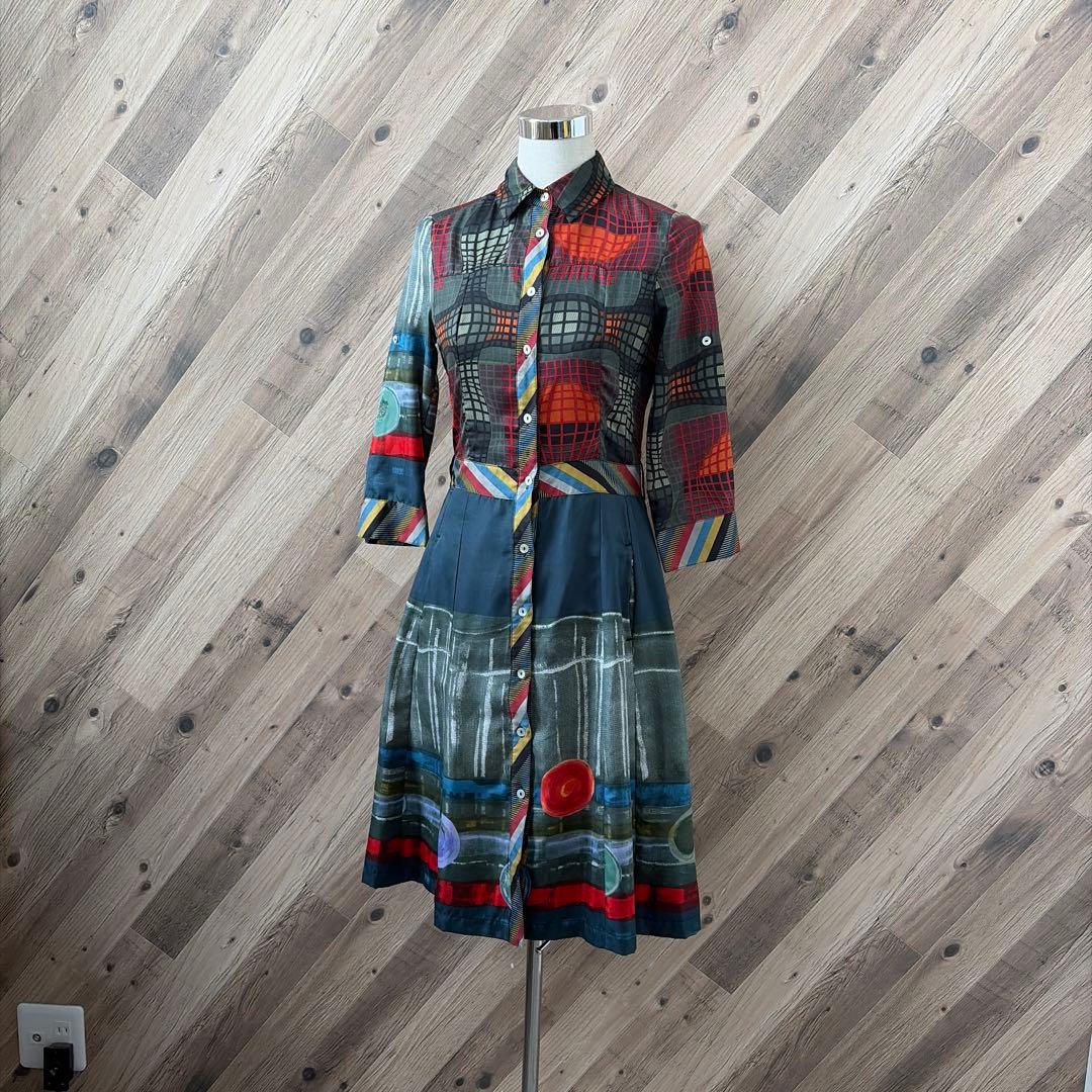 Desigual デシグアル 総柄パターン 襟付き シャツ 長袖 ワンピース