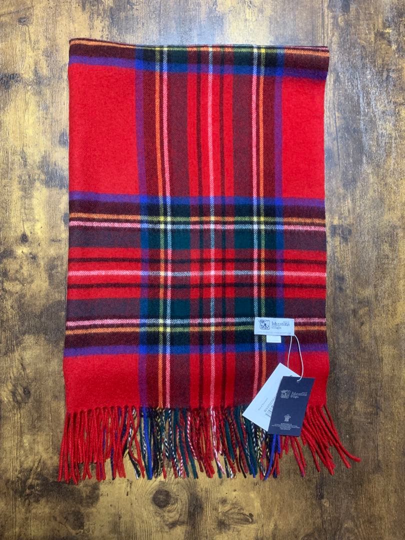 し*ま様 新品未使用ジョンストンズストール大判　カシミアレッドスチュワート