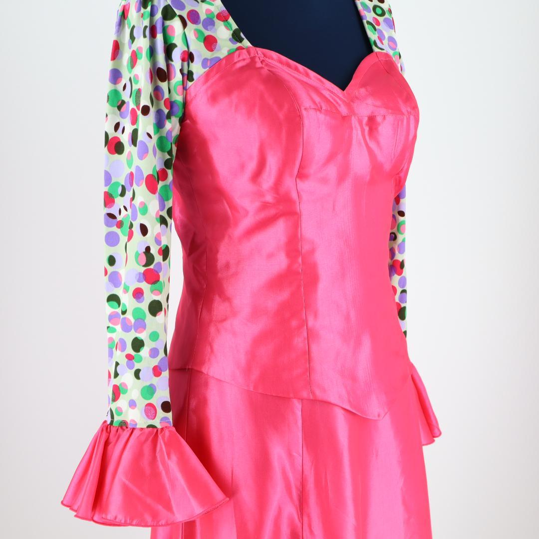 【美品 フラメンコ衣装】光沢ピンク×マルチカラー柄 ブラウス ファルダ スカート