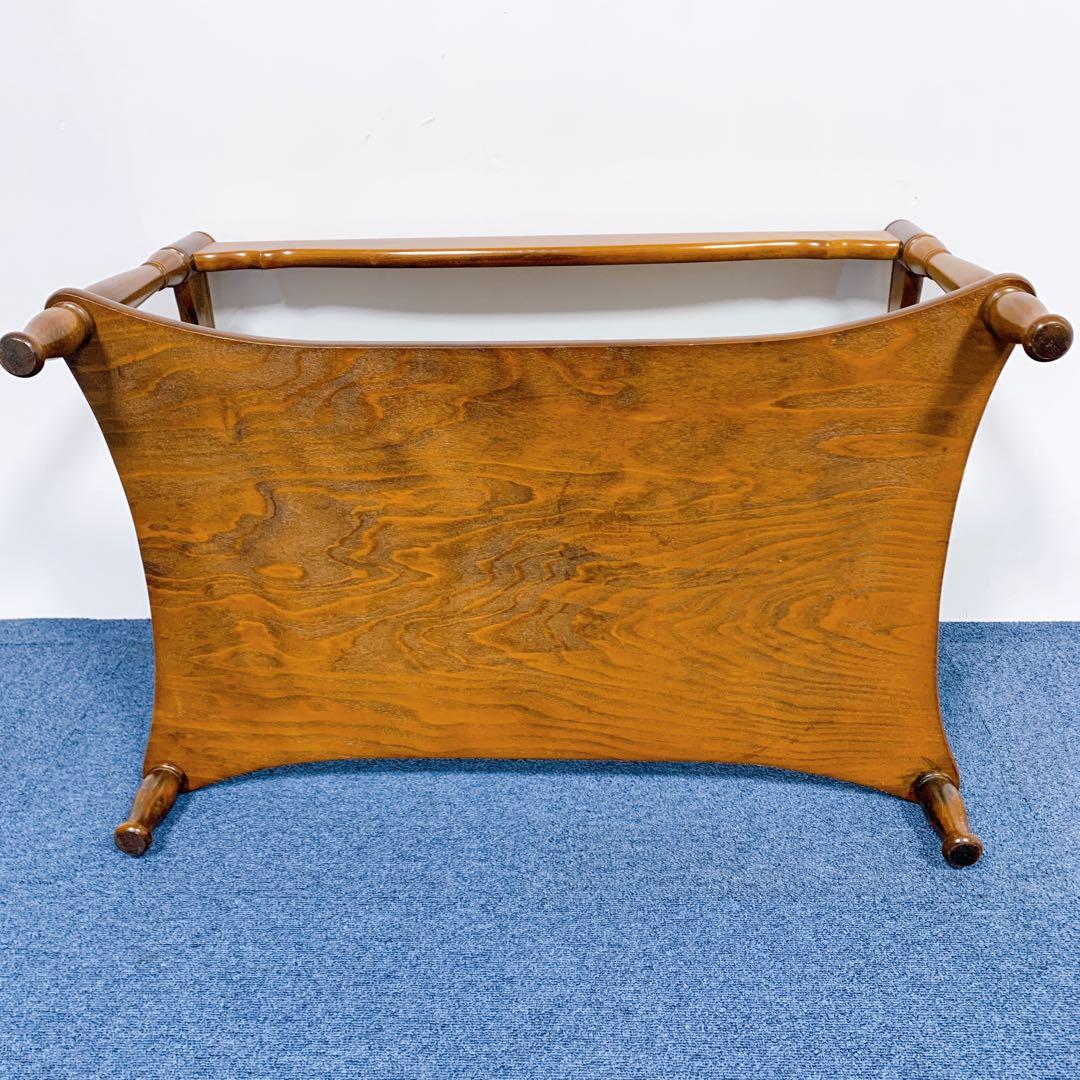 【稀少美品】アンティーク 木彫り ガラス ローテーブル 昭和レトロ