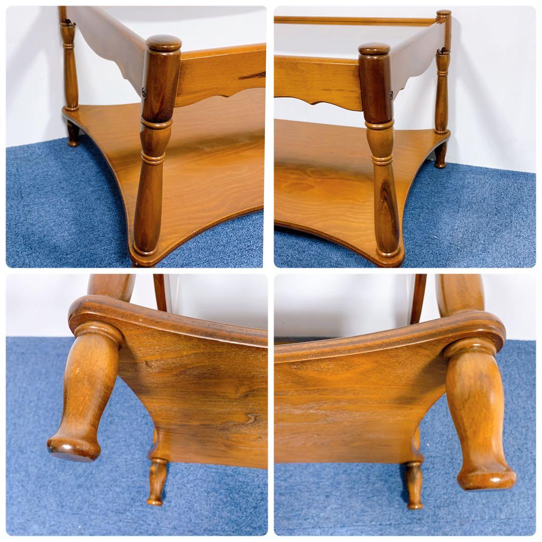 【稀少美品】アンティーク 木彫り ガラス ローテーブル 昭和レトロ