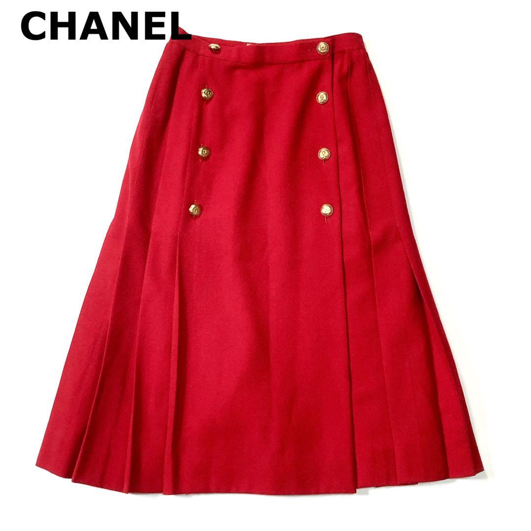 CHANEL シャネル ゴールドココボタン プリーツスカート ヴィンテージ 34