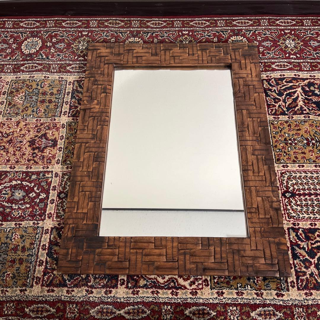 古道具ビンテージ品◾️木製装飾フレーム 壁掛けミラー ウォールミラー 鏡