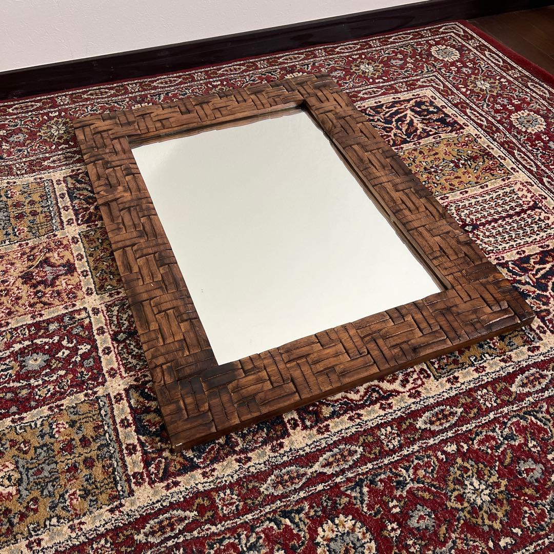 古道具ビンテージ品◾️木製装飾フレーム 壁掛けミラー ウォールミラー 鏡