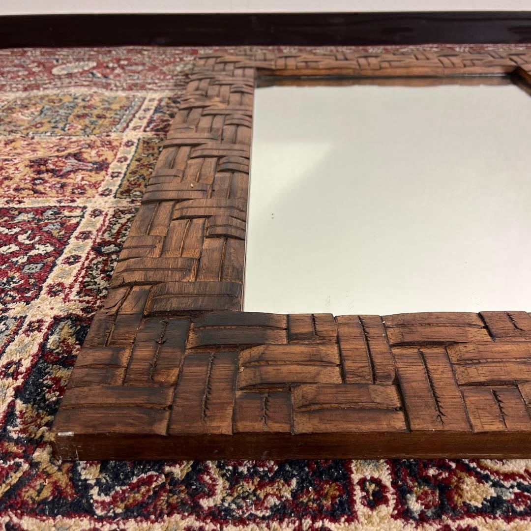 古道具ビンテージ品◾️木製装飾フレーム 壁掛けミラー ウォールミラー 鏡