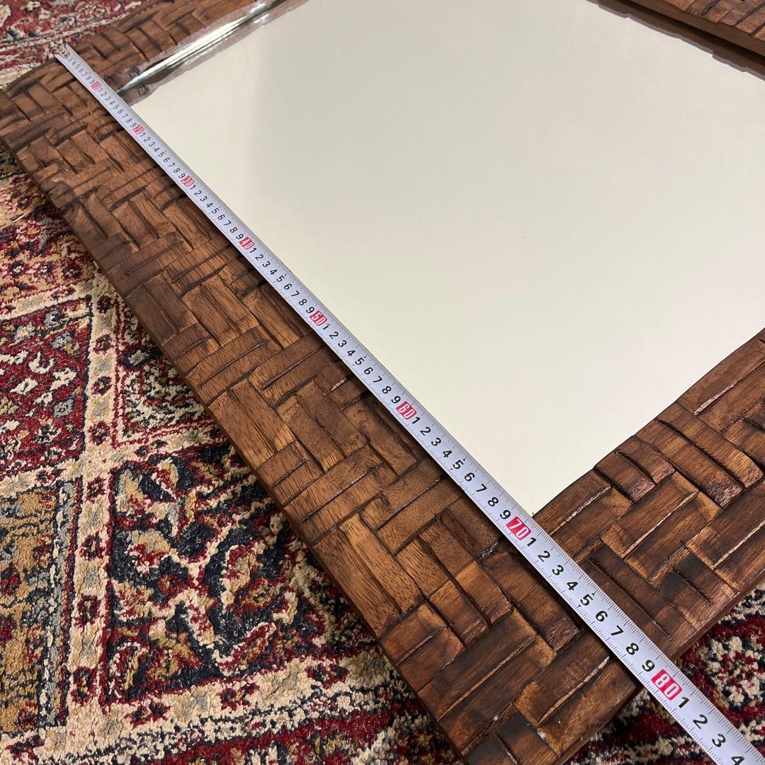 古道具ビンテージ品◾️木製装飾フレーム 壁掛けミラー ウォールミラー 鏡