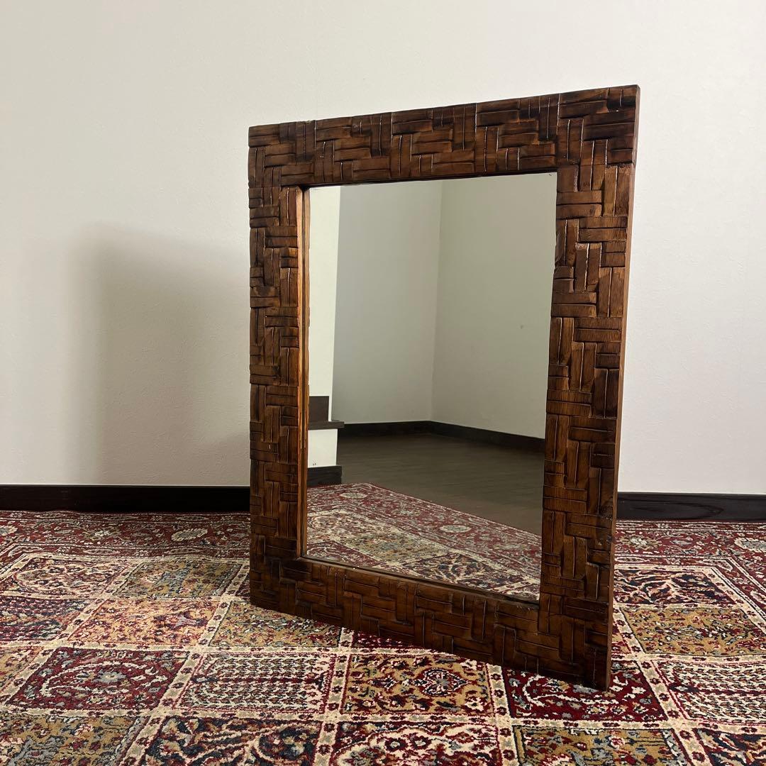 古道具ビンテージ品◾️木製装飾フレーム 壁掛けミラー ウォールミラー 鏡