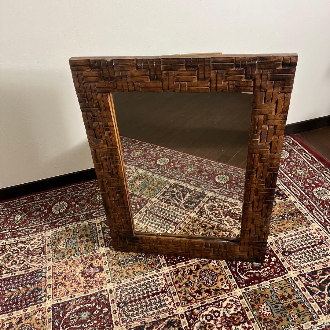 古道具ビンテージ品◾️木製装飾フレーム 壁掛けミラー ウォールミラー 鏡