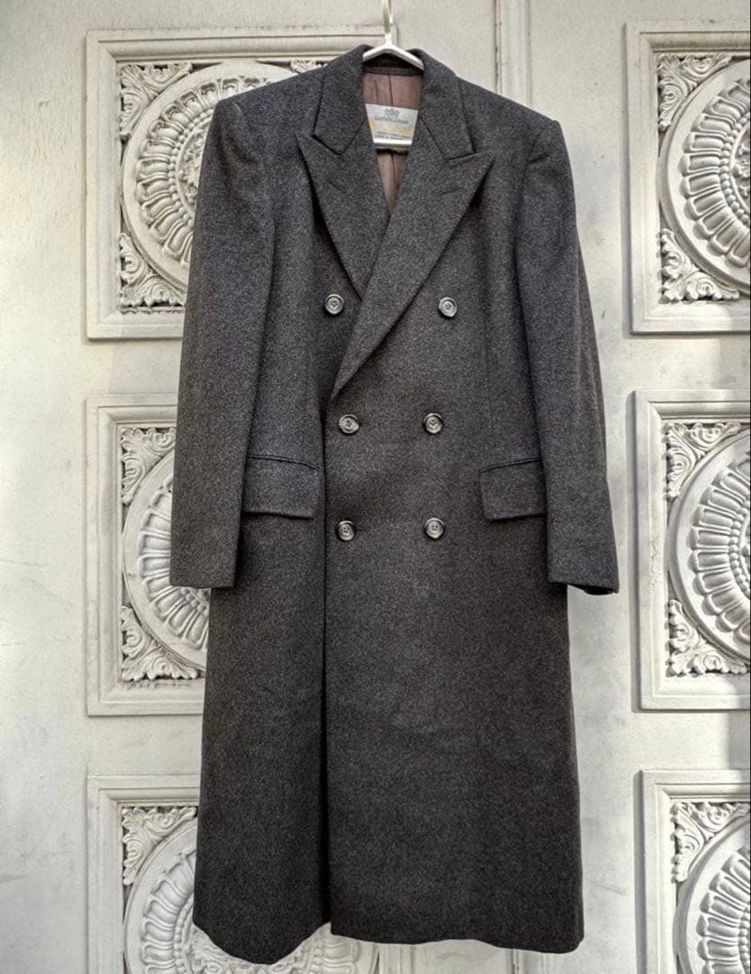 【美品】 アクアスキュータム　ダブル　チェスターコート　カシミヤ　グレー