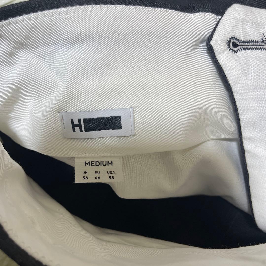 ＜H＞クリア ダブルクロス ワイドスラックス サイズM グレーストライプ