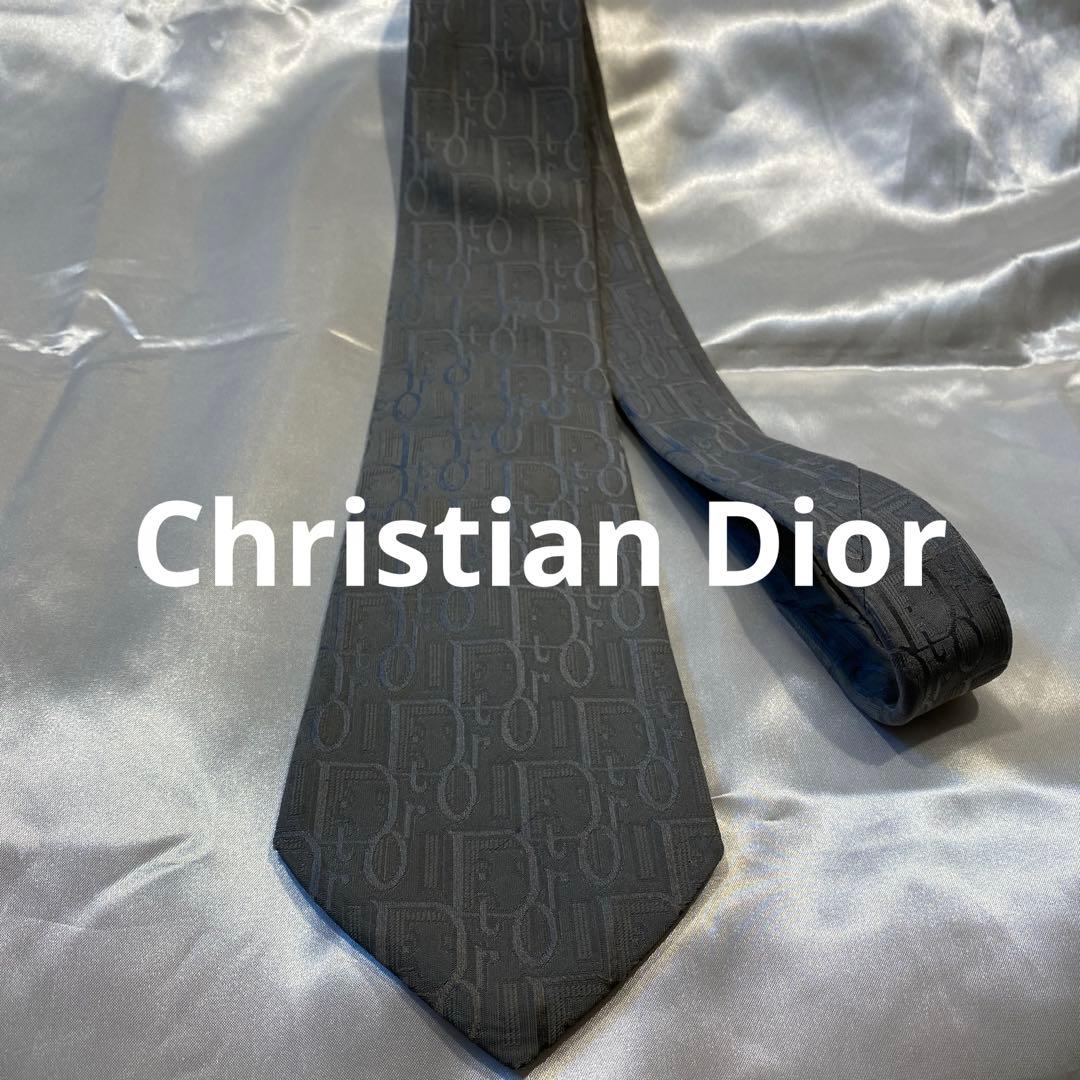 Christian Dior ディオール　グレー トロッターシルクネクタイ