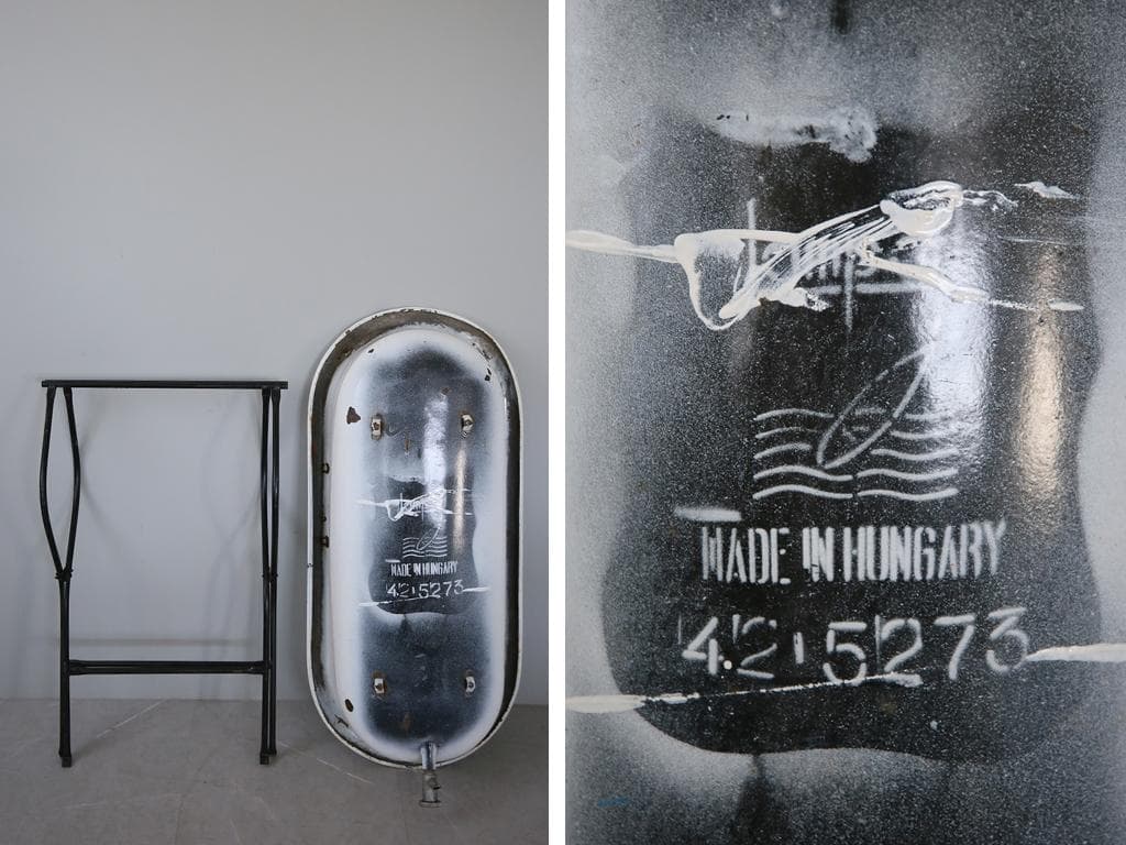 アンティーク琺瑯製ベビーバス/ホーロー/風呂/プランター花器(73-186-11