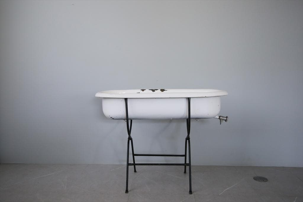 アンティーク琺瑯製ベビーバス/ホーロー/風呂/プランター花器(73-186-11