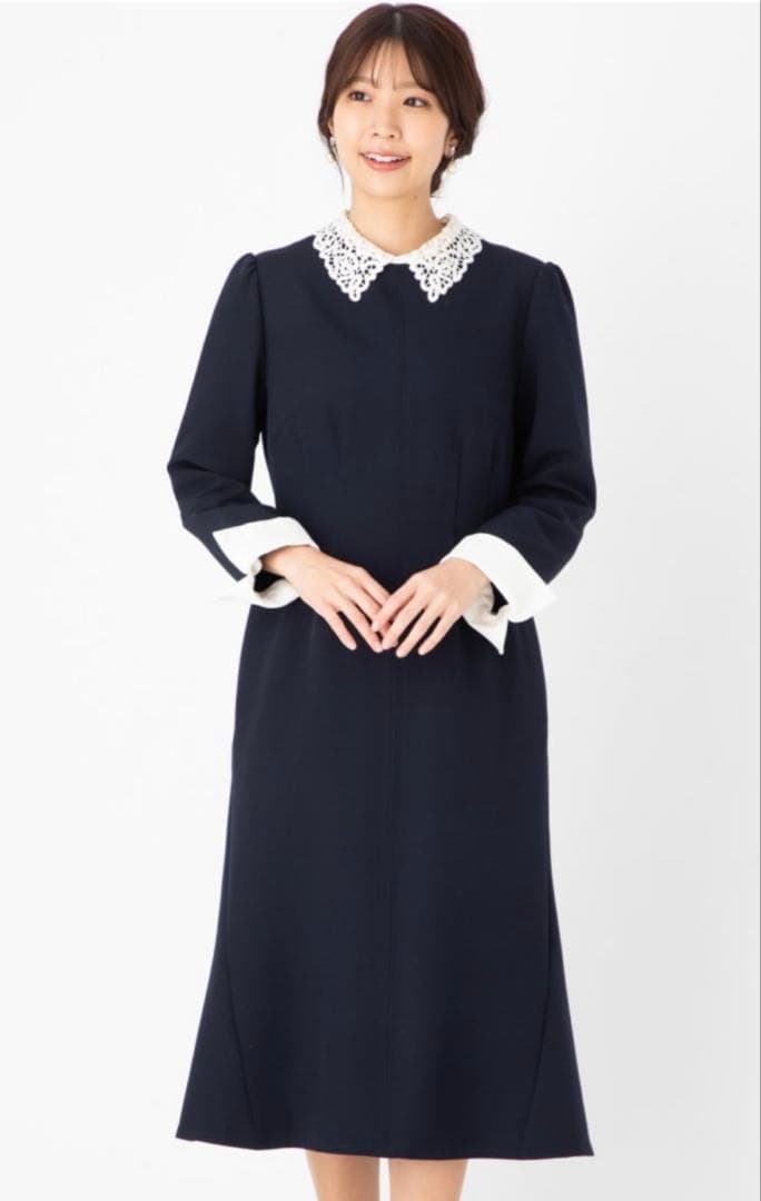 【タグ付】セルフォード エンブロイダリーカラータイトワンピース 刺繍 白襟 38