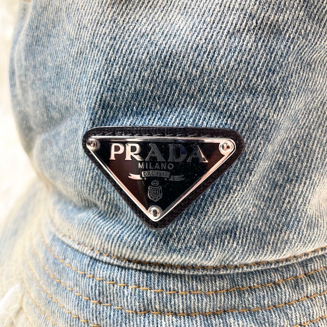 【未使用保管品】PRADA 三角 トライアングル ロゴ デニムバケットハット