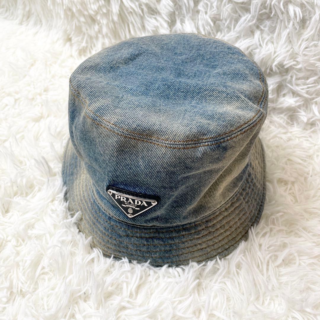 【未使用保管品】PRADA 三角 トライアングル ロゴ デニムバケットハット