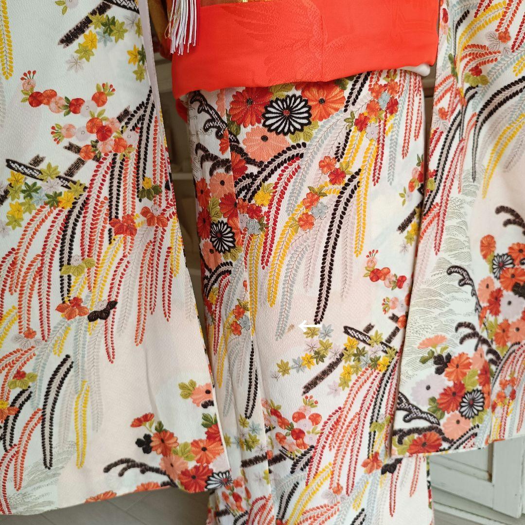 クリーム色に垂れ花が可愛い着物と作り帯セット