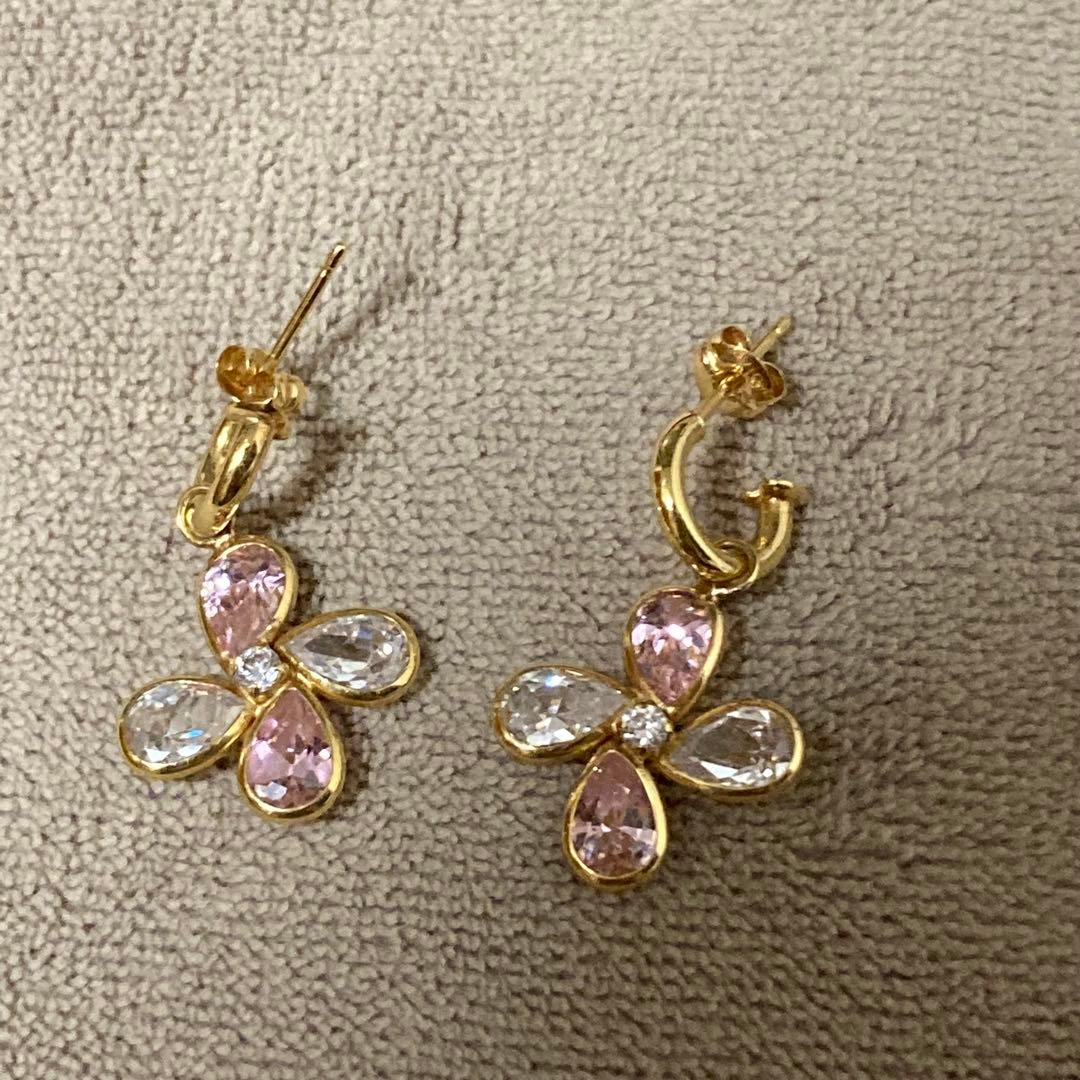 花型フープピアス ピンクストーン　18k