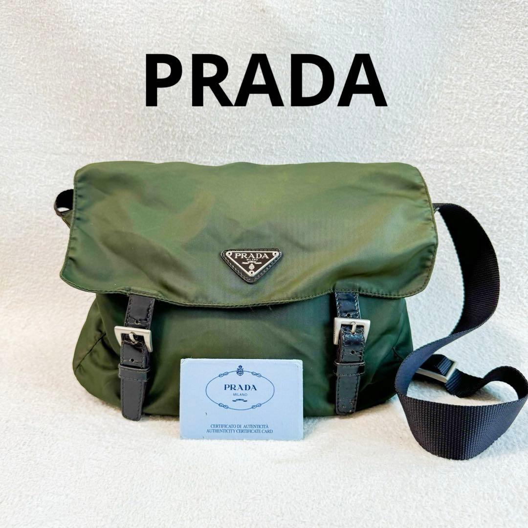 美品 PRADA プラダ ショルダーバッグ メッセンジャーバッグ 三角プレート