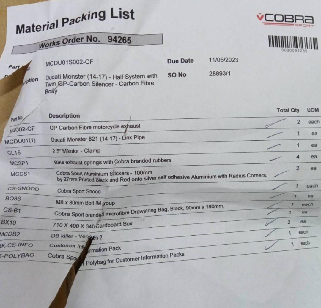 Ducati Monster 821 前期型 Cobra Sports マフラー