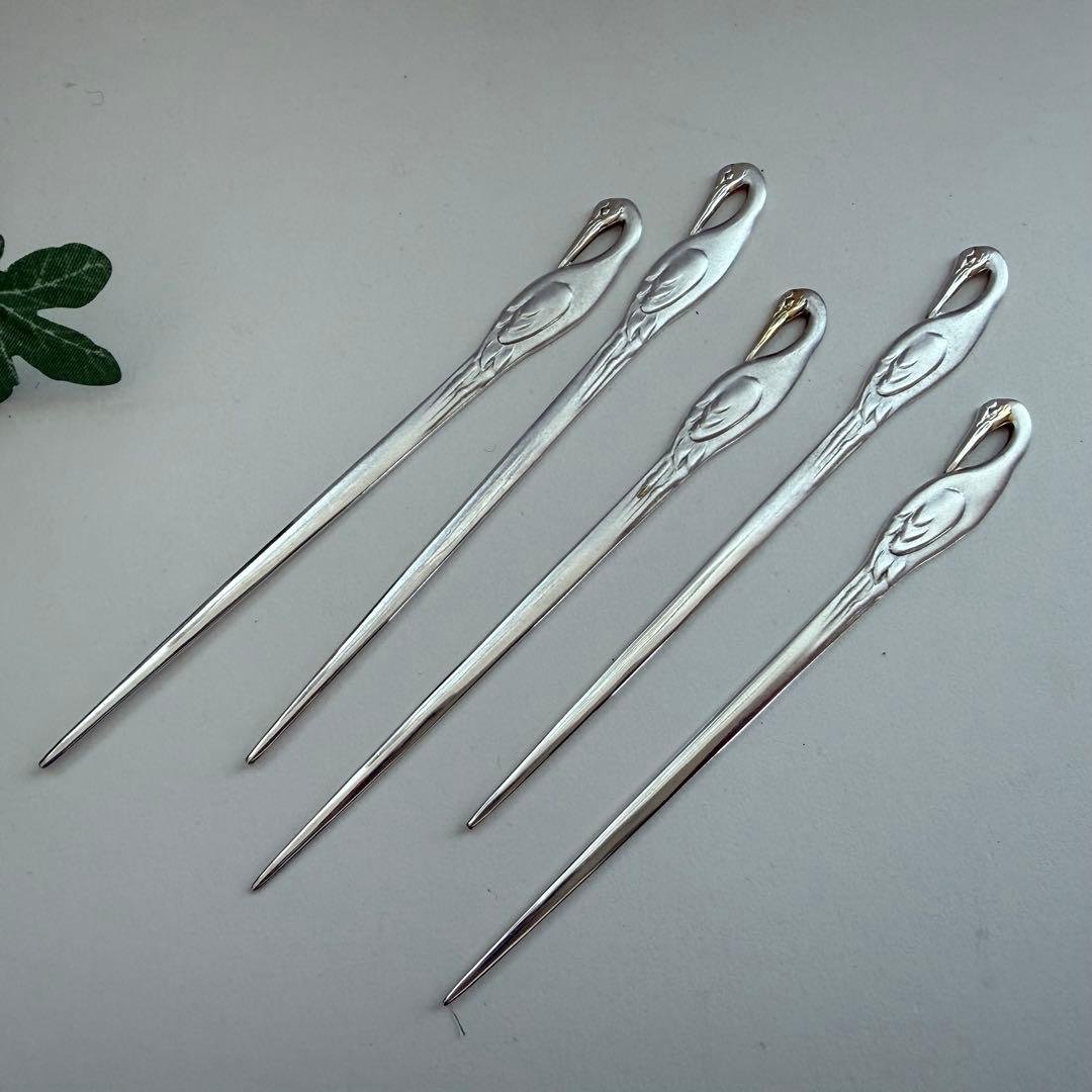 専用　5本まとめ銀製鶴紋　菓子切り　楊枝　美品　約5.7g
