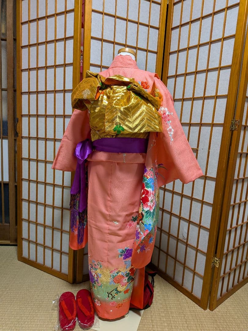 花柄ピンク七五三　７歳着物フルセット