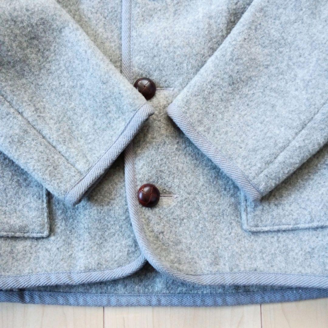 【美品】DANTON ウールモッサ ノーカラージャケット グレー 36