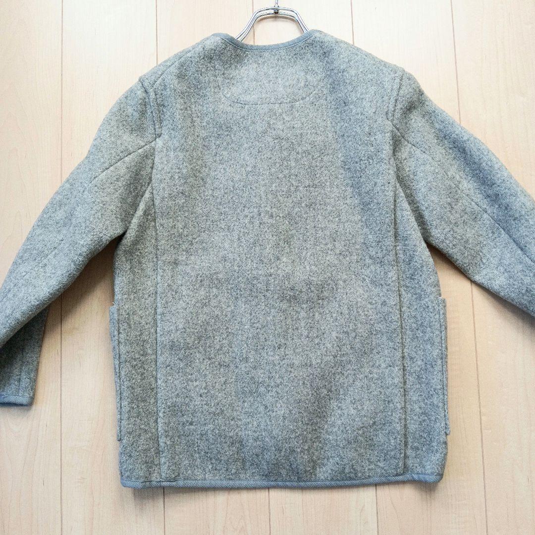 【美品】DANTON ウールモッサ ノーカラージャケット グレー 36