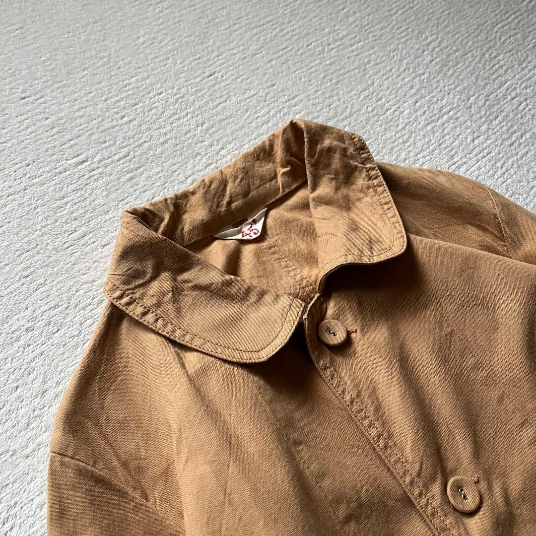 美品 45R ステンカラー ワンピース コート 丸襟 ベルト付き Aライン 2