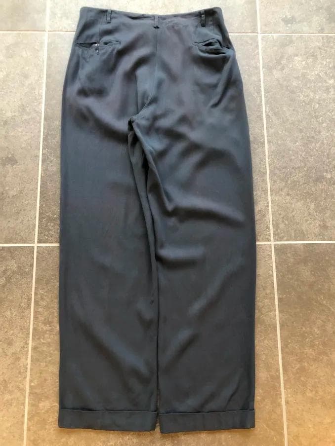 40s 50s 黒に近い青緑 レーヨン ギャバジン スラックス　ヴィンテージ