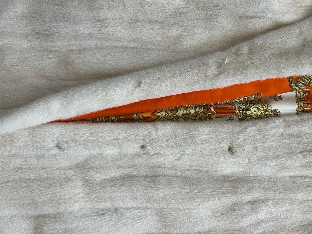 SAGA MINK×HERMES エルメススカーフ ミンクロングコート 白 毛皮