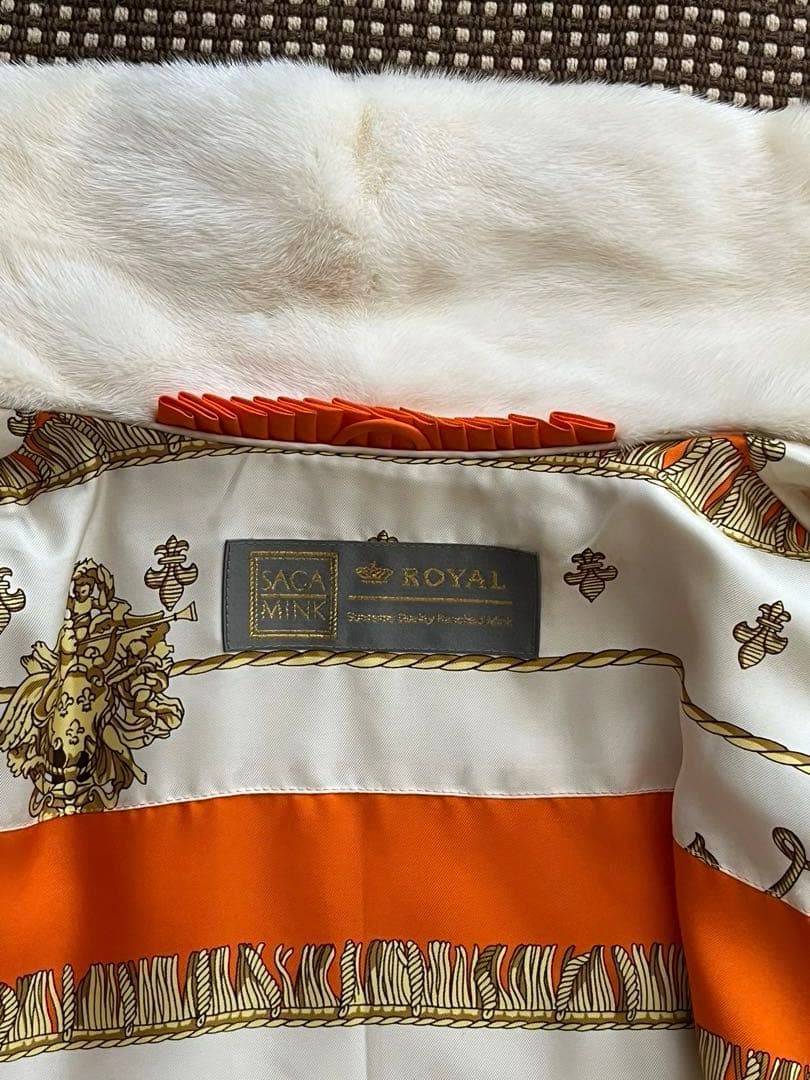 SAGA MINK×HERMES エルメススカーフ ミンクロングコート 白 毛皮