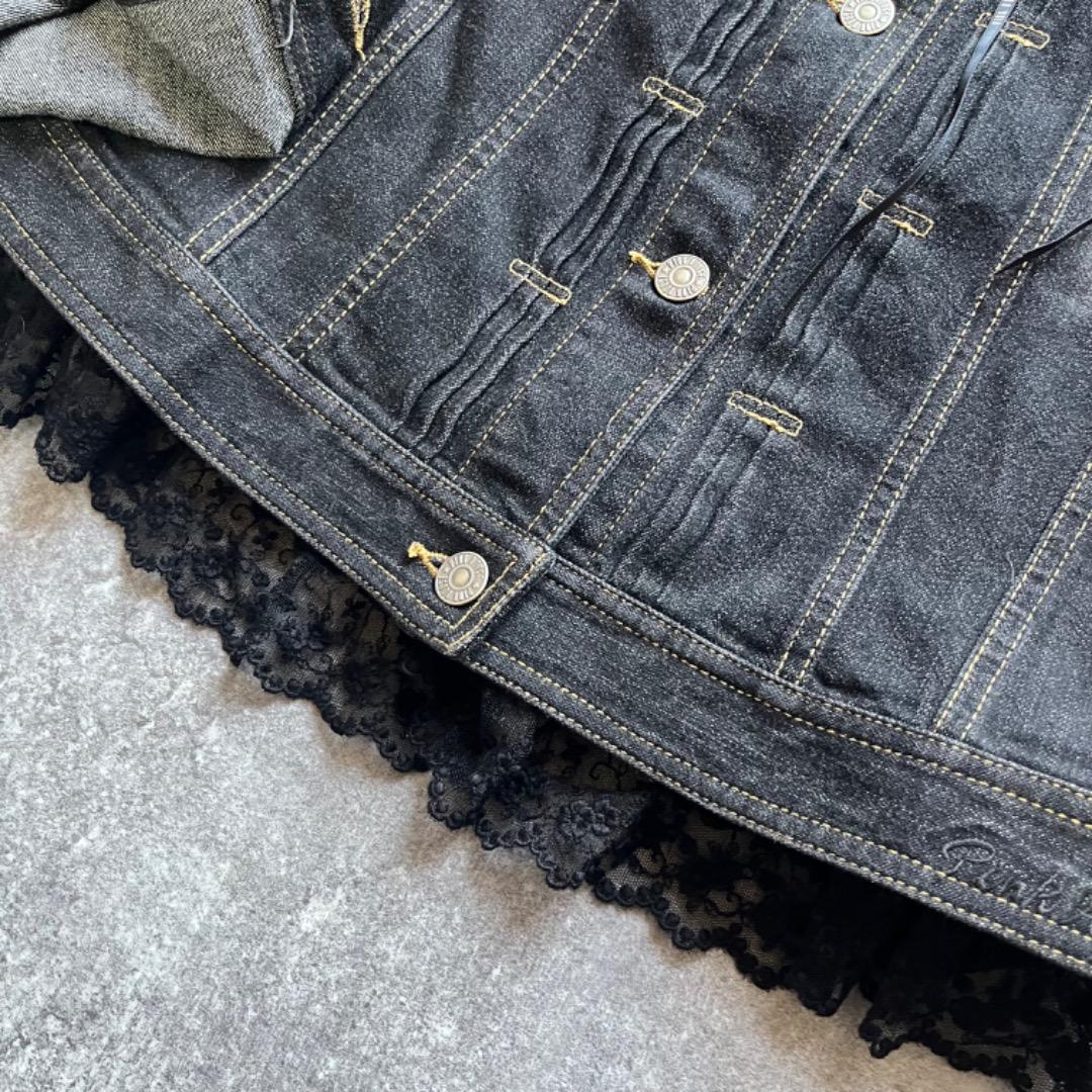 pink house ピンクハウス フリル デニムジャケット ジージャン 花 黒