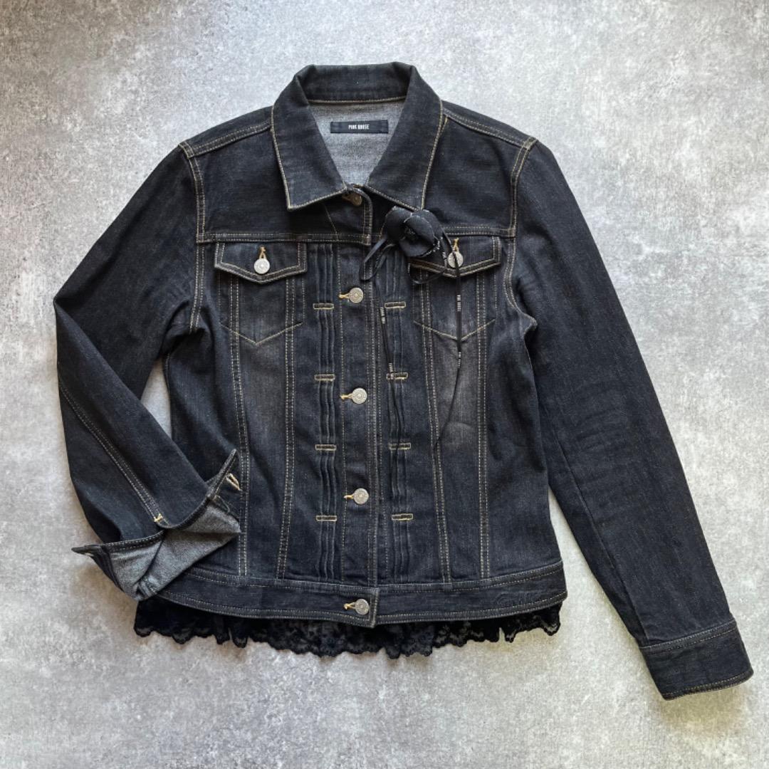 pink house ピンクハウス フリル デニムジャケット ジージャン 花 黒