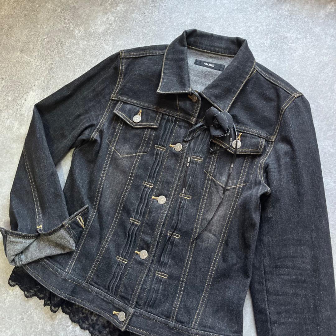 pink house ピンクハウス フリル デニムジャケット ジージャン 花 黒