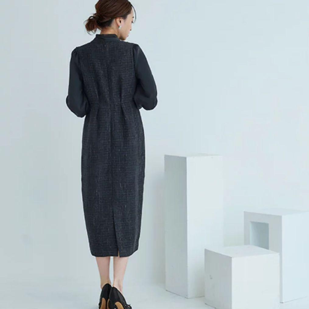 ルイルエブティック ミックスツイードコンビ ロングナローワンピース ドレス ラメ