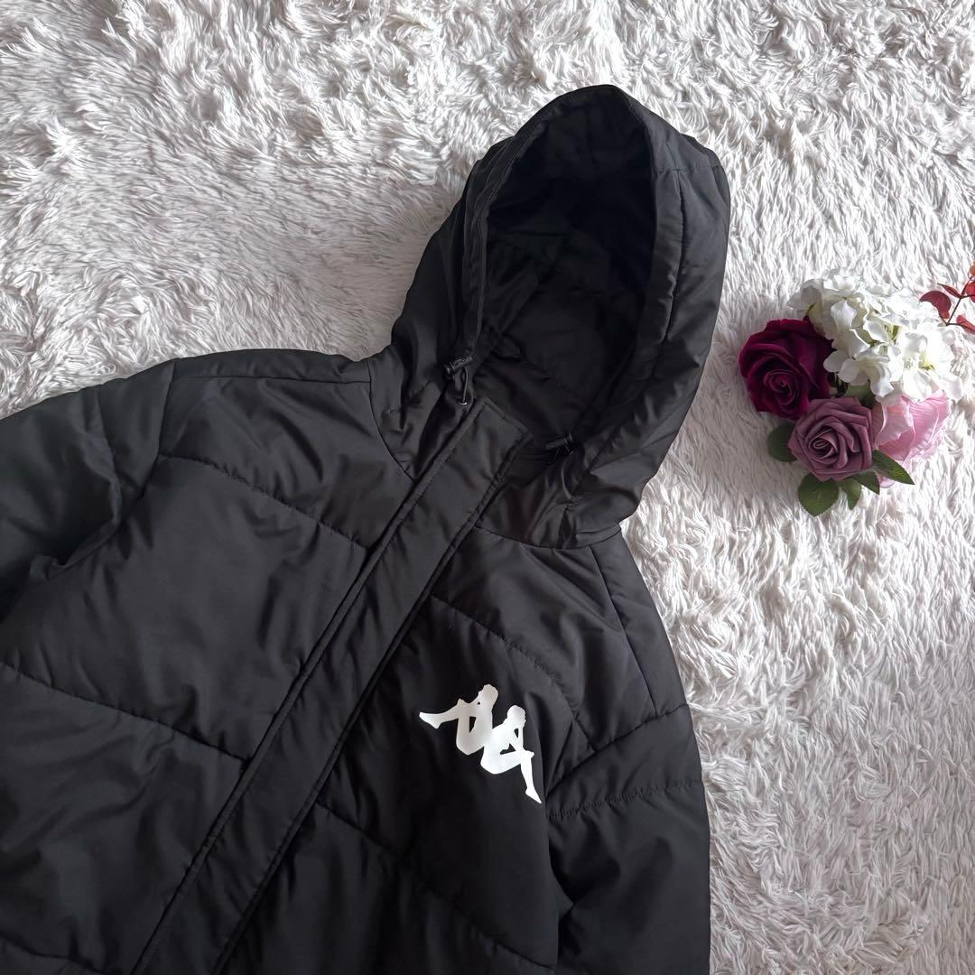 【カッパ／Kappa】ロング中綿コート フード付き ブラック LL ベンチコート