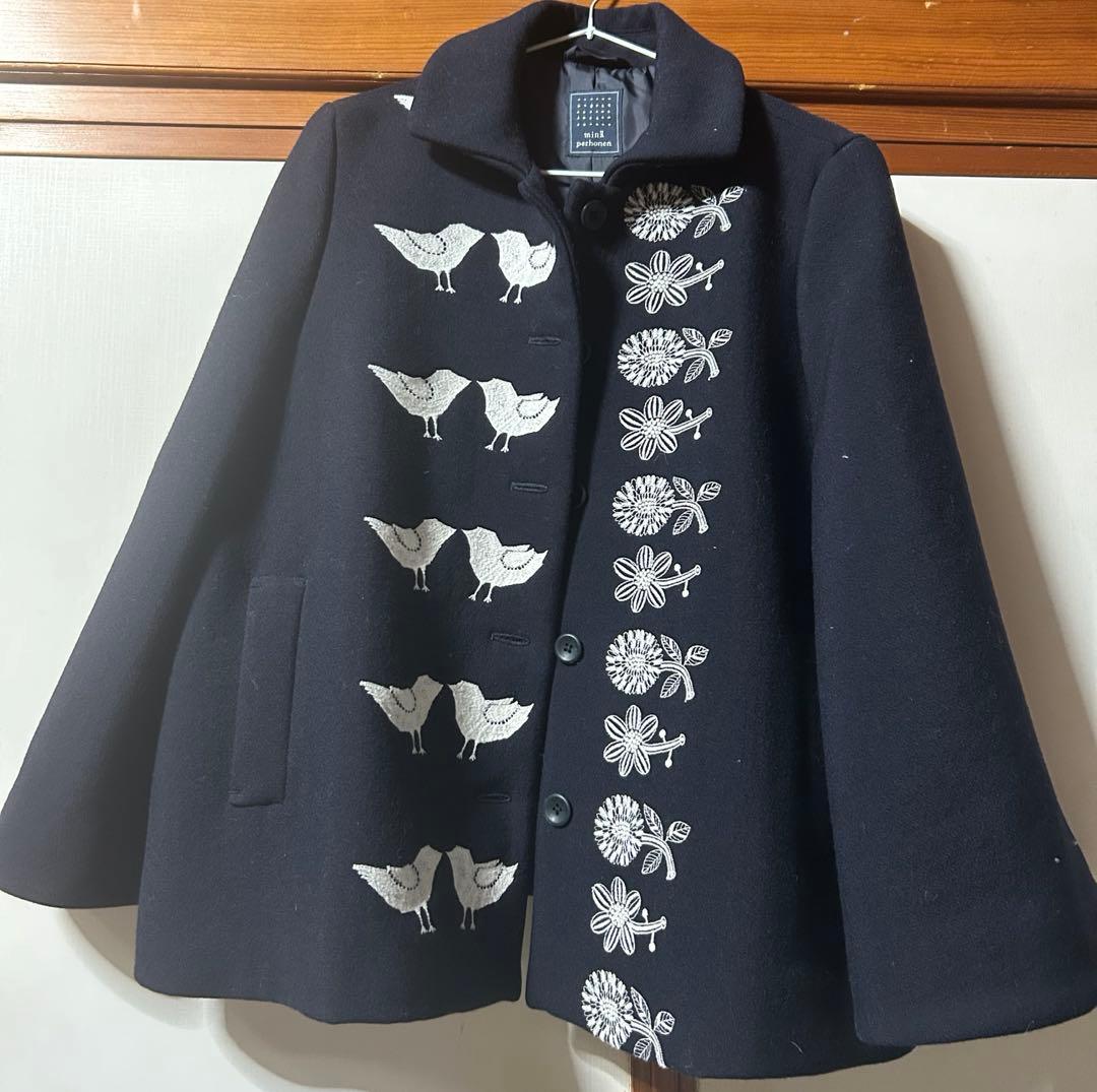 ミナペルホネン　ケープコート 鳥と花刺繍
