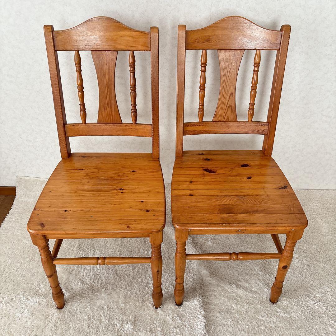 難有り 2脚セット】カントリー パイン材　天然木　椅子　ダイニングチェア