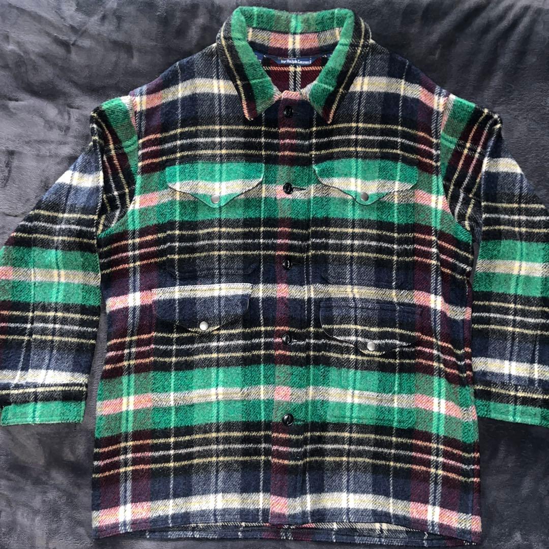 ポロバイラルフローレン ウールハンティングジャケット M チェック柄カバーオール