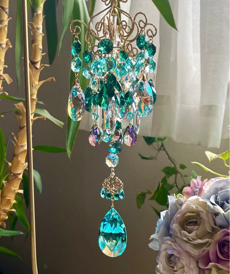 サンキャッチャー スワロフスキー アンティークグリーンB.AB 50mm