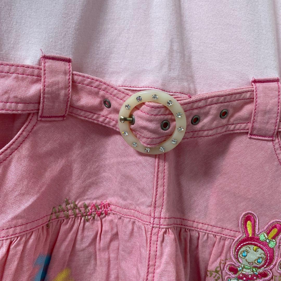 メゾピアノピンク 半袖ワンピース ハート刺繍