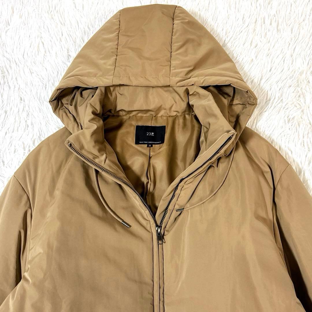 23区 中綿ノンステッチロングアウター ジャケット コート M キャメル フード