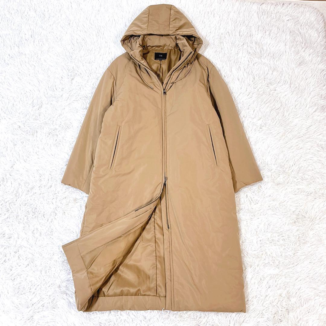 23区 中綿ノンステッチロングアウター ジャケット コート M キャメル フード