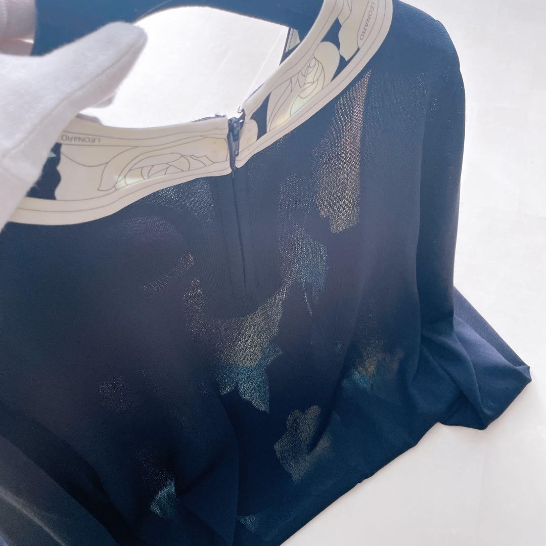 美品✨レオナール カンカン素材 チュニック フレア 花柄 ゆったり 38